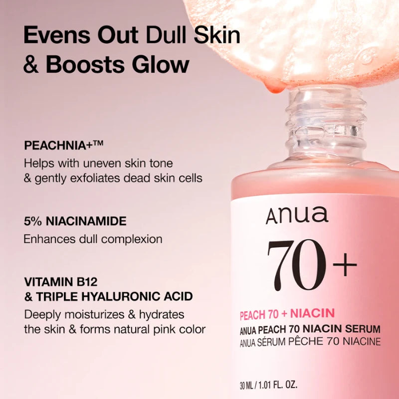 Anua Peach 70 Niacin Serum – Sérum Éclat à la Pêche & Niacinamide 30 ml