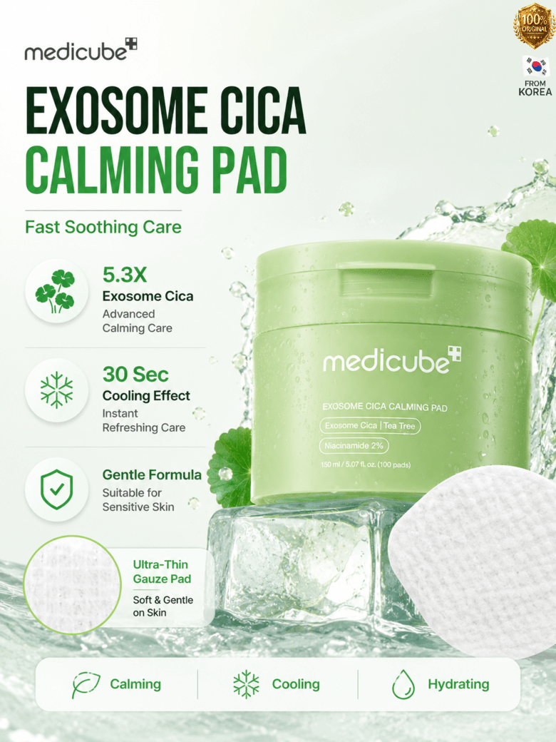 Medicube Exosome Cica Calming Pad – Pads Apaisants Cica & Tea Tree 100 unités